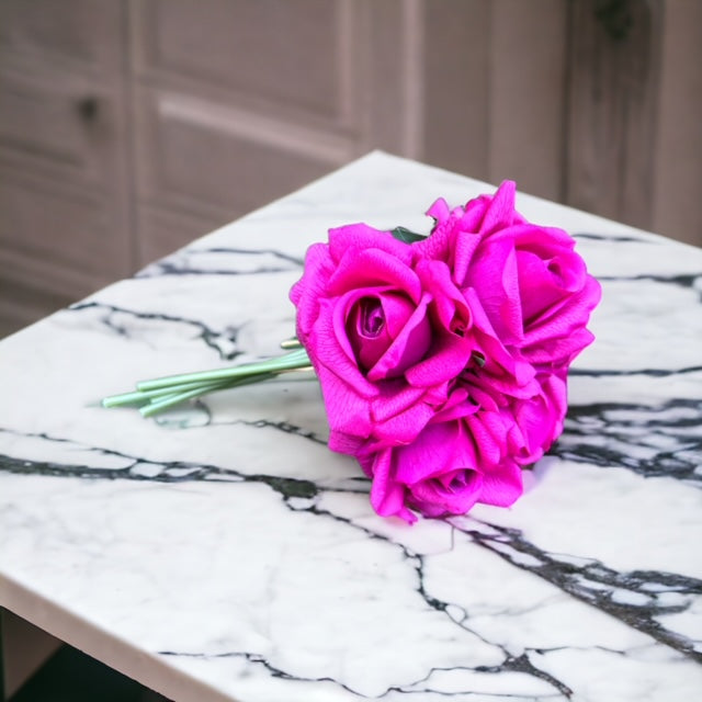 Bundle of 5 Fuchsia Real Touch Faux Roses