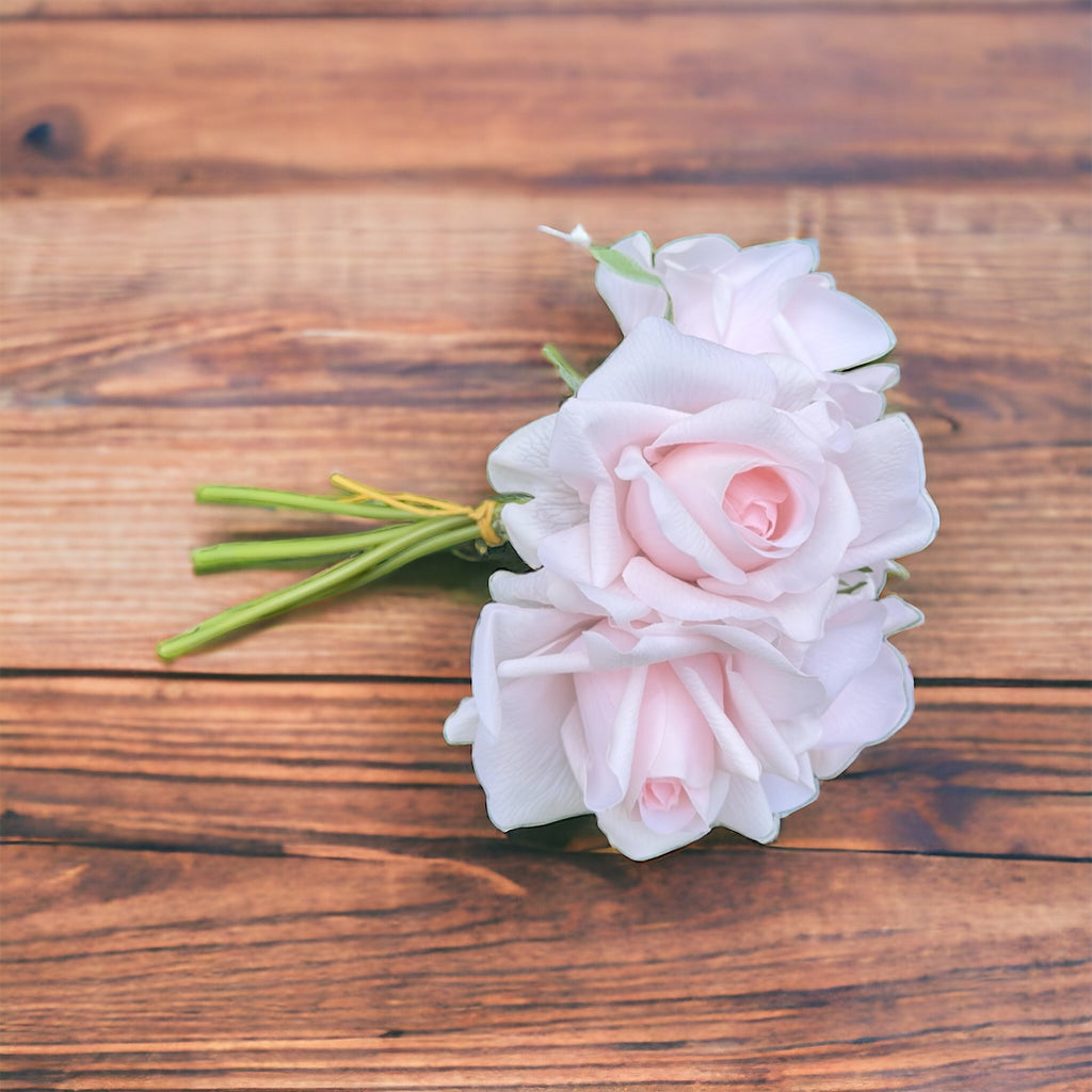 Bundle of 5 Pale Pink Real Touch Faux Roses