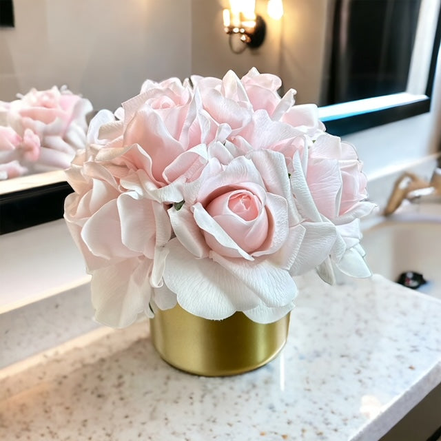 Bundle of 5 Pale Pink Real Touch Faux Roses