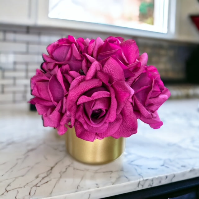 Bundle of 5 Fuchsia Real Touch Faux Roses