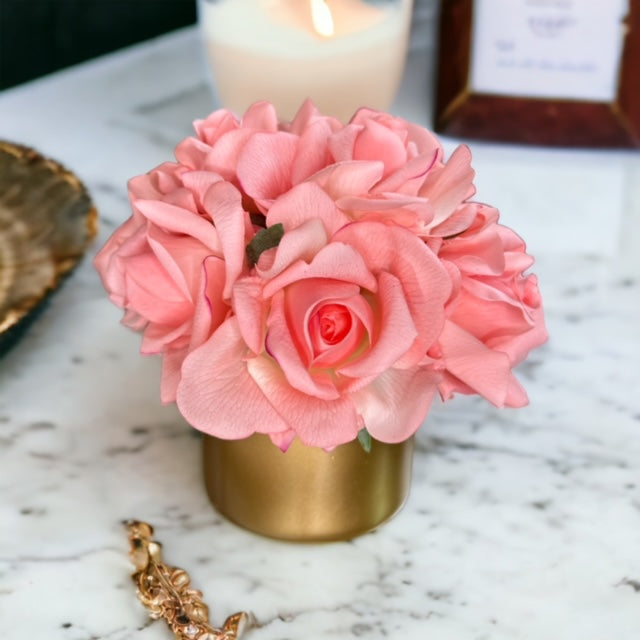 Bundle of 5 Coral Real Touch Faux Roses